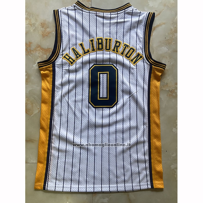 Maglia Indiana Pacers Tyrese Haliburton No 0 Mitchell & Ness 2020-21 Bianco